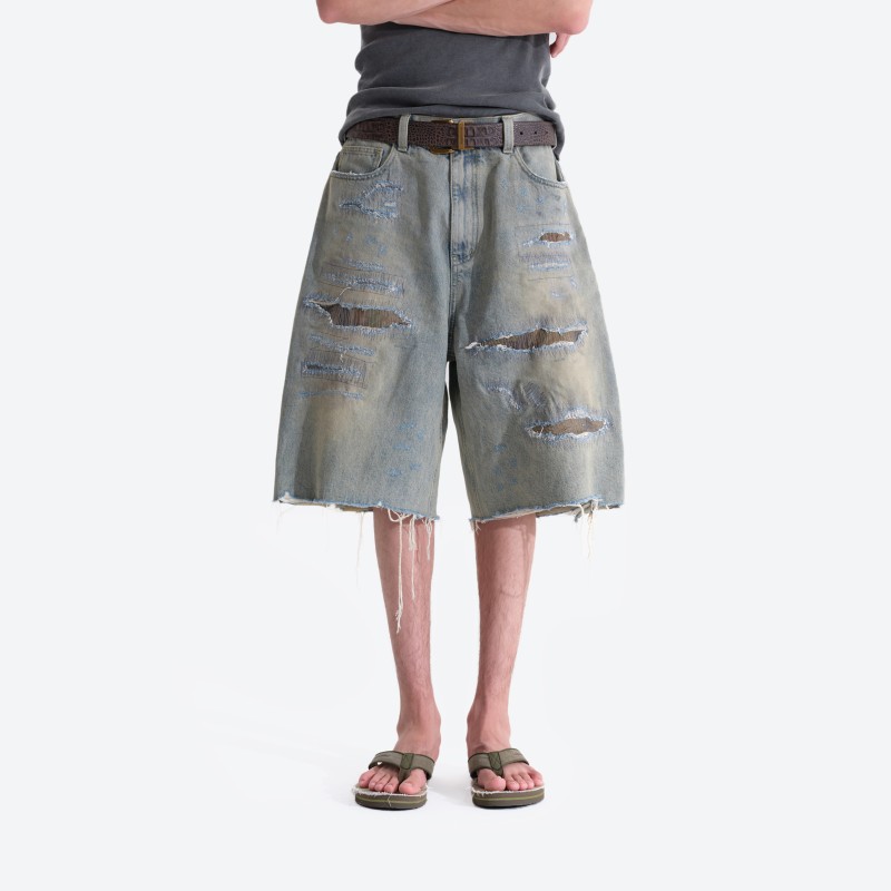 Destroyed Patch‑work Denim Capris